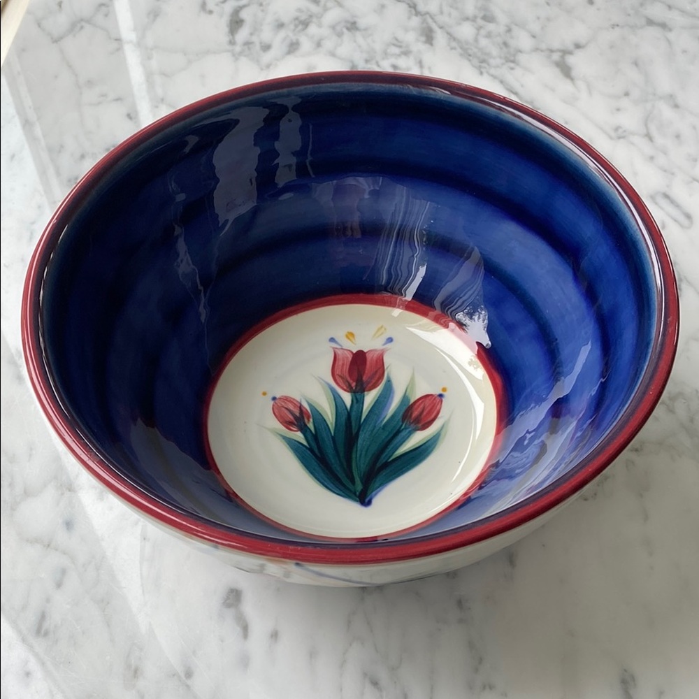 P. Silkotch • 1992 • Handcrafted Blue and Burgundy Tulip Bowl